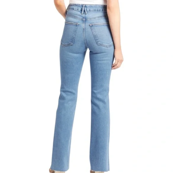 GOOD AMERICAN Classic Wide Leg Jeans Raw Hem Indigo Medium Wash Size 15 TALL - Picture 2 of 6